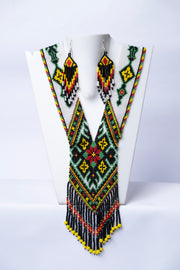 Handwoven White Garden Geometric Panel Seed Bead Necklace & Earring Set Handcrafted Bead Jewellery · Glass Seed Beads · Tribal Craft Tradition · Statement Set