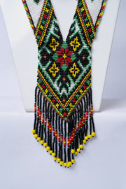 Handwoven White Garden Geometric Panel Seed Bead Necklace & Earring Set Handcrafted Bead Jewellery · Glass Seed Beads · Tribal Craft Tradition · Statement Set