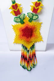 Handwoven Sunflower Seed Bead Necklace & Earring Set Handcrafted Bead Jewellery · Glass Seed Beads · Tribal Craft Tradition · Statement Set