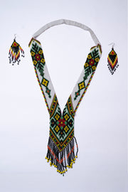 Handwoven White Garden Geometric Panel Seed Bead Necklace & Earring Set Handcrafted Bead Jewellery · Glass Seed Beads · Tribal Craft Tradition · Statement Set