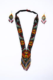 Handwoven Black Floral Panel Seed Bead Necklace & Earring Set Handcrafted Bead Jewellery · Glass Seed Beads · Tribal Craft Tradition · Statement Set