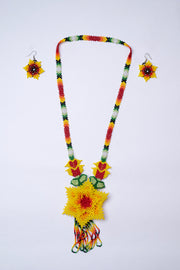 Handwoven Sunflower Seed Bead Necklace & Earring Set Handcrafted Bead Jewellery · Glass Seed Beads · Tribal Craft Tradition · Statement Set