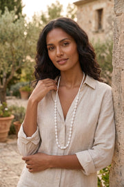 Hand-Carved Marble Ribbed & Smooth Bead Necklace Stone Jewellery