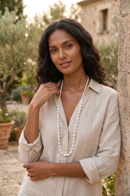 Hand-Carved Marble Ribbed & Smooth Bead Necklace Stone Jewellery