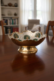 Hand-Engraved Brass Peacock Bowl — Enamel Inlay · Footed Decorative Bowl · Handcrafted