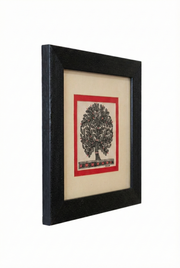 Madhubani Tree of Life — Framed Miniature Mithila Painting · Hand-painted on Paper · Bihar Folk Art