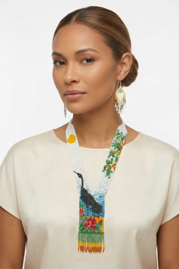Handwoven Peacock Garden Seed Bead Necklace & Earring Set · Glass Seed Beads · Handcrafted