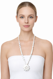 Hand-Carved Marble Pendant Necklace — Floral Medallion Stone Jewellery