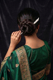 Hand-Carved Marble Hair Pin — Feather Finial ·