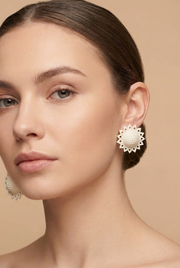 Hand-Carved Marble Sun Stud Earrings
