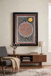 Madhubani Tree of Life with Sun & Mandala