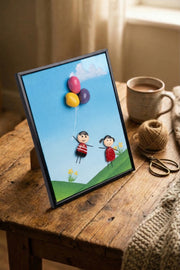 Hand-Painted Pebble Art — Up, Up & Away Pebble Art · Hand-Painted · Framed · One of a Kind