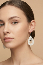 Hand-Carved Marble Teardrop Filigree Earrings