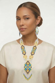 Handwoven Geometric Diamond Seed Bead Necklace & Earring Set · Glass Seed Beads · Handcrafted