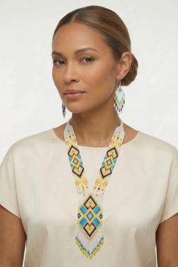 Handwoven Geometric Diamond Seed Bead Necklace & Earring Set · Glass Seed Beads · Handcrafted